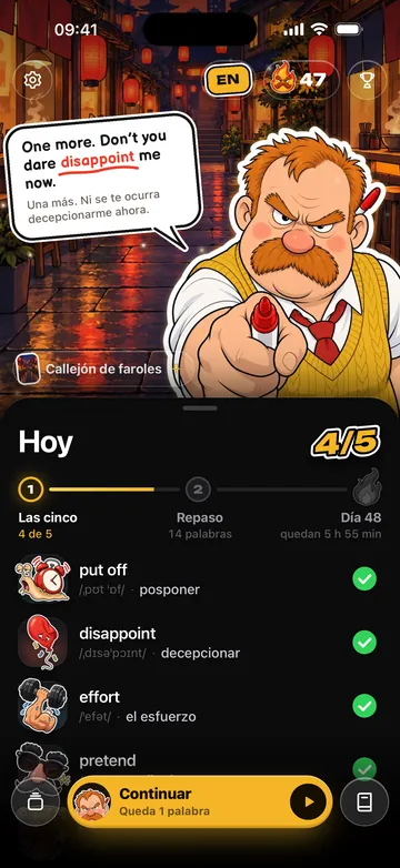 Hoy: cinco palabras nuevas y luego el repaso